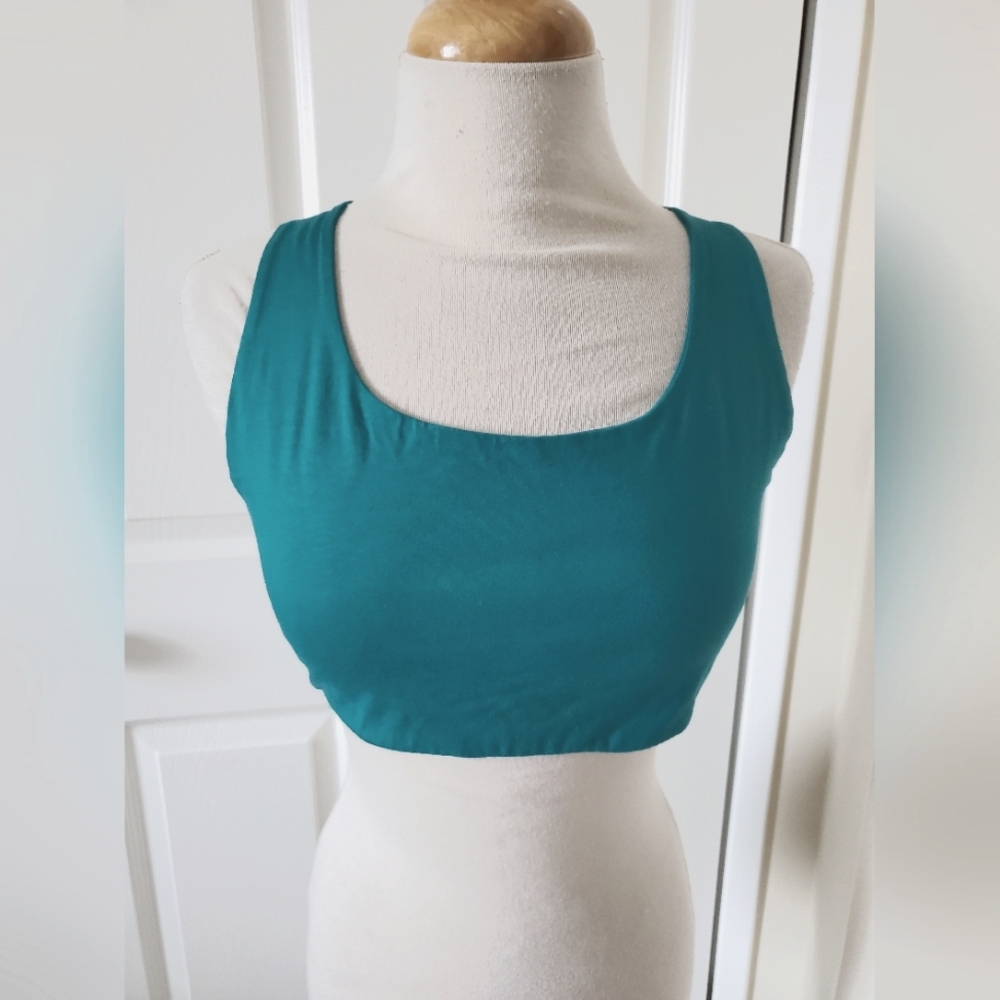 Piyoga Teal Green Cotton Yoga Athleisure Strappy Bralette Top Women's Size Small